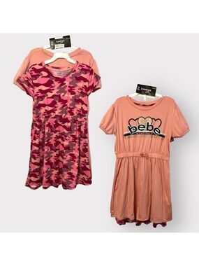 5/$25 ⭐️ BEBE NEW Girls Large 10 12 Dress Set Short Sleeve Dresses Pink Camo
